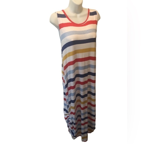 Lane Bryant Stretch Striped Maxi Tank Jersey Knit Dress 18/20  Beach Ruched Hem - Picture 2 of 10